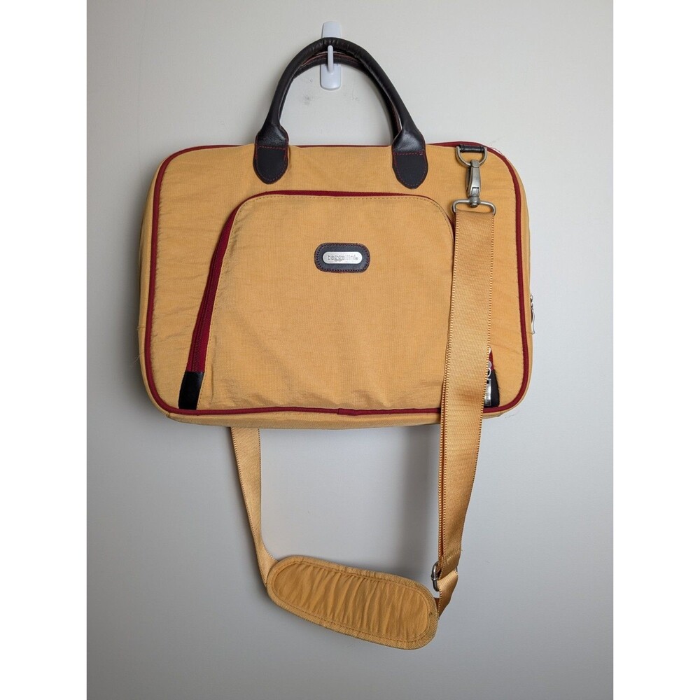 Baggallini Nylon Yellow Laptop Briefcase Messsenger Bag Pockets With ID Wallet